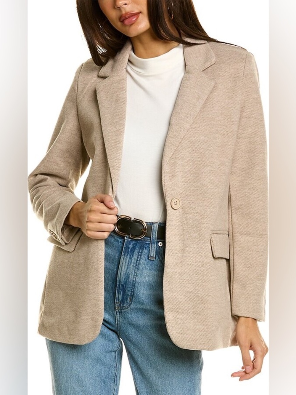Classic Beige Single-Button Blazer Jacket - Women's